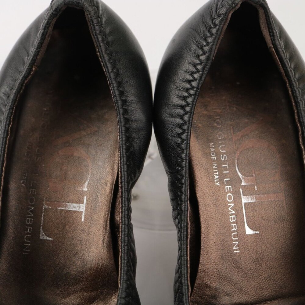 AGL Womens Pump Size 37 7 Black Leather Cap Toe Block Heel Elastic Trim Italy - Picture 12 of 12